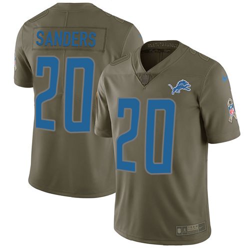 Nike Lions #20 Barry Sanders Olive Men's Stitched NFL Limited Salute to Service Jersey